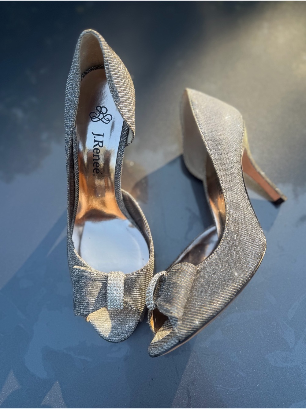 J.Renee Gold Sparkle Bow Peep-Toe Pumps